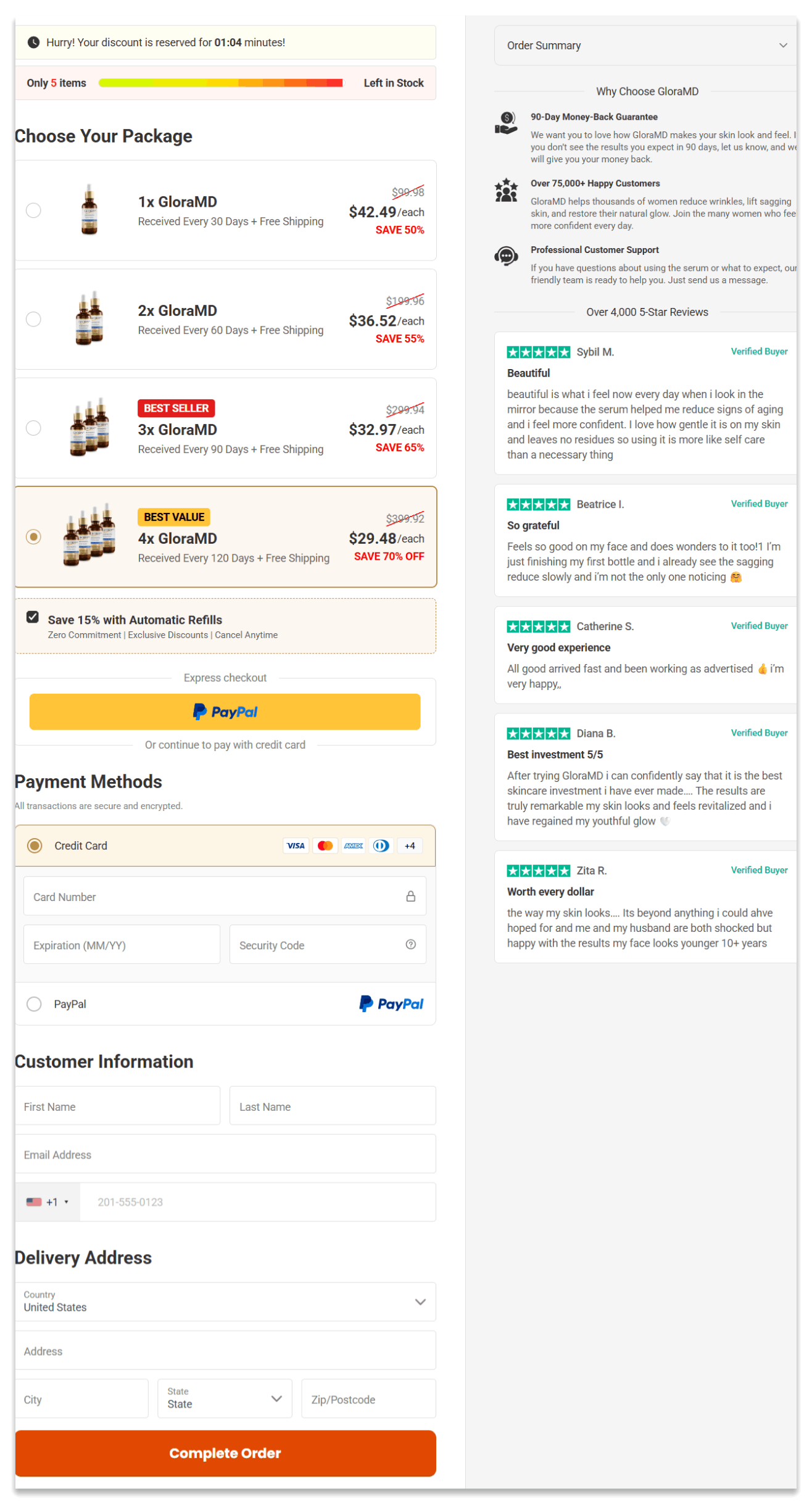 GloraMD Face Lift Serum Secure Checkout Page